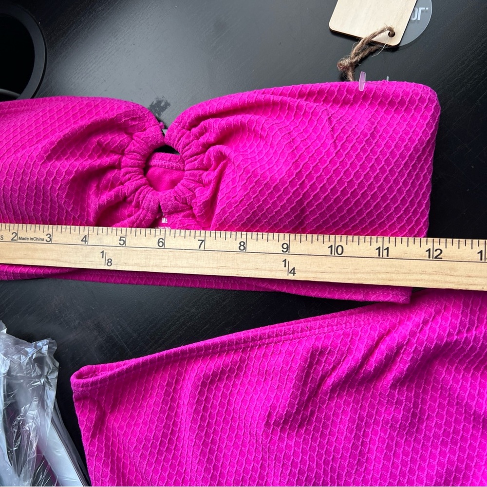 NWT Cabana Del Sol Hot Pink Ring Bandeau Bikini 2pc Set Size Medium  Swim - Picture 8 of 9